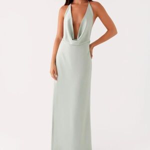 Elegant Mint Green Halter Dress